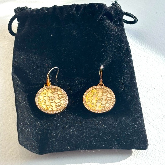 Michael Kors MK Logo Engraved Gold Tone Earrings - Picture 4 of 5